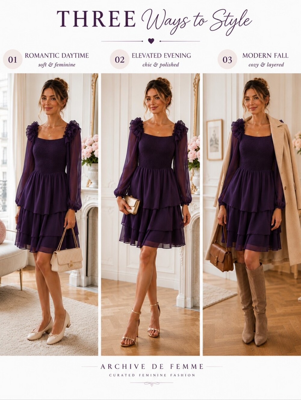 Byinns Plum Purple Tiered Chiffon Ruffle Mini Dress Small Romantic - Picture 4 of 11